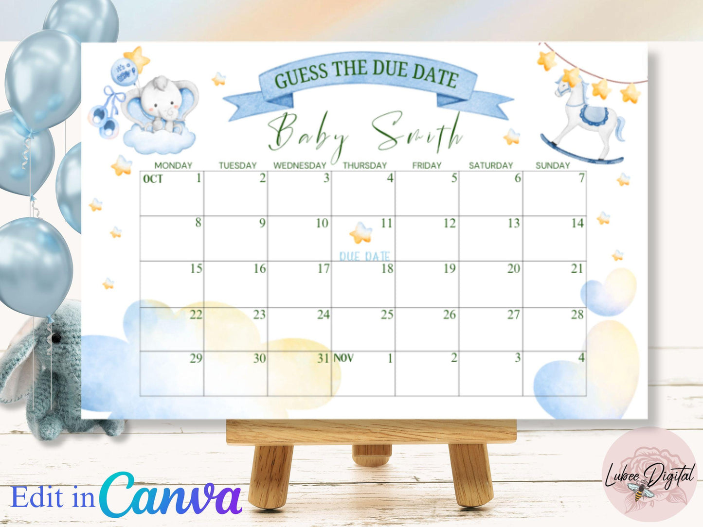 Editable Guess The Due Date Sign, Baby Shower Pregnancy calendar sign Guess Baby's birth date game,  Guess Baby's Arrival Date Sign Decor