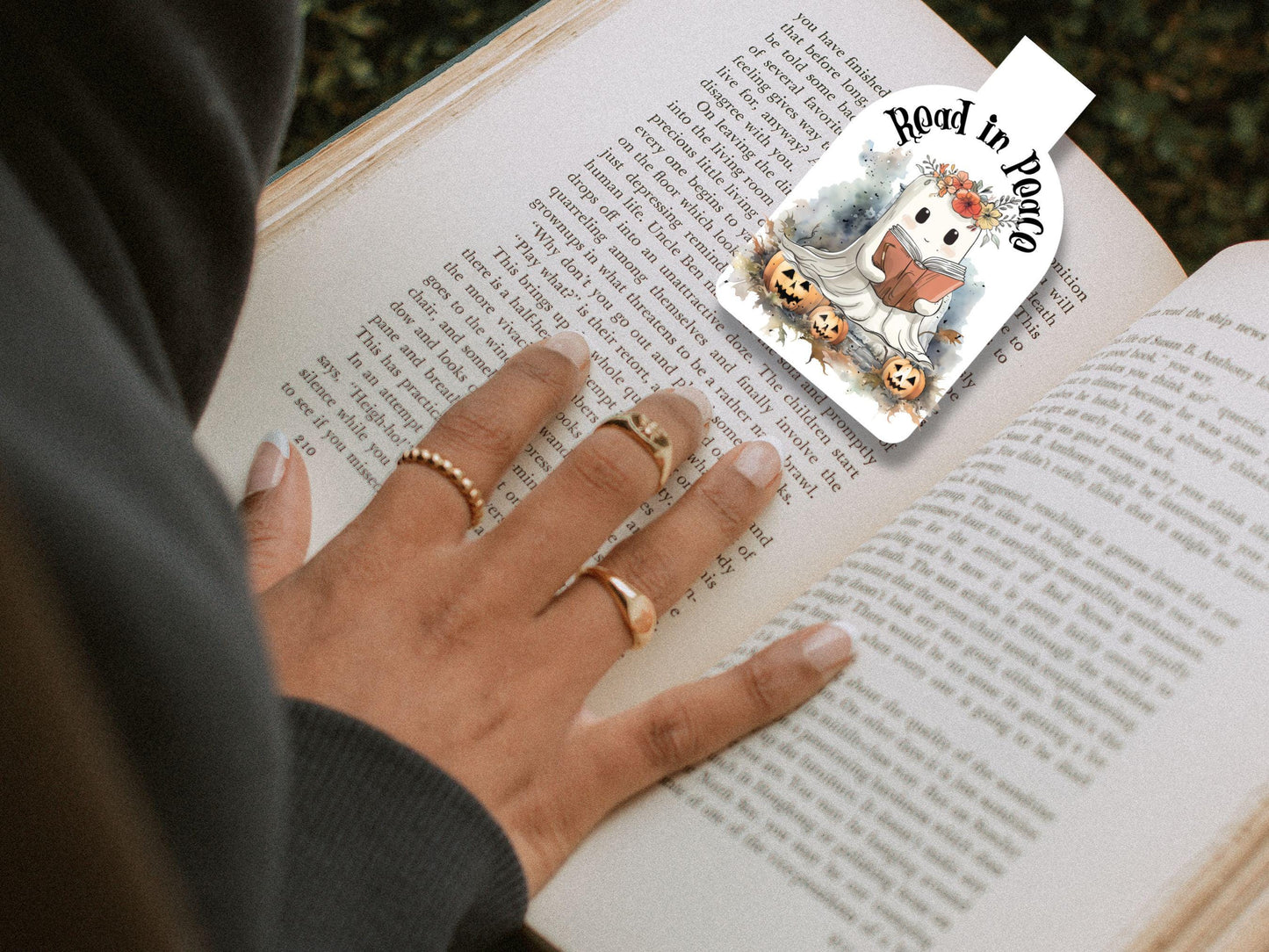 Halloween Ghost Printable Magnetic Bookmark,Halloween Book Club Holographic book lover,Spooky Ghost Planner Clip,Ghost Reading Book Bookmark