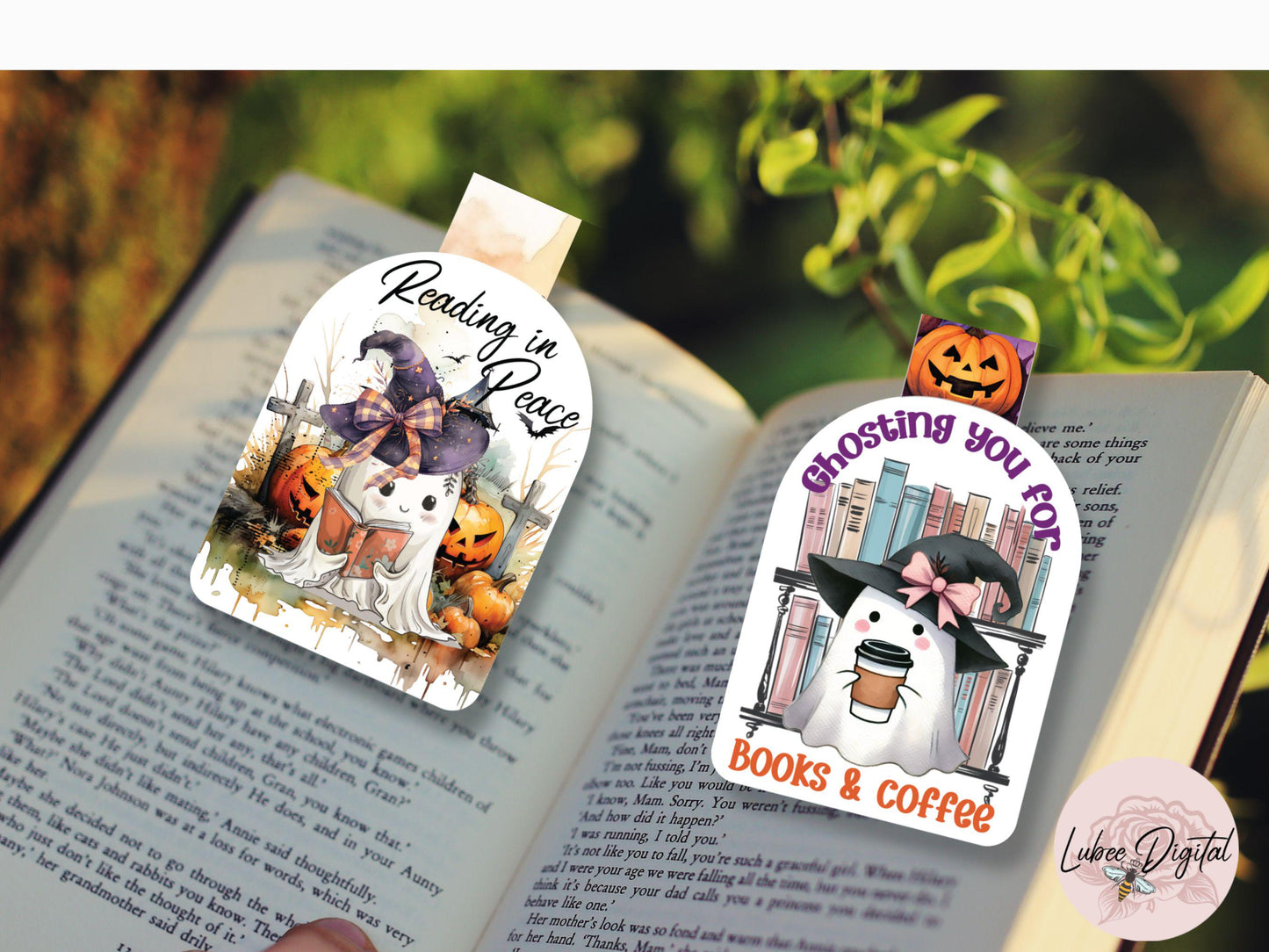 Halloween Ghost Printable Magnetic Bookmark,Halloween Book Club Holographic book lover,Spooky Ghost Planner Clip,Ghost Reading Book Bookmark