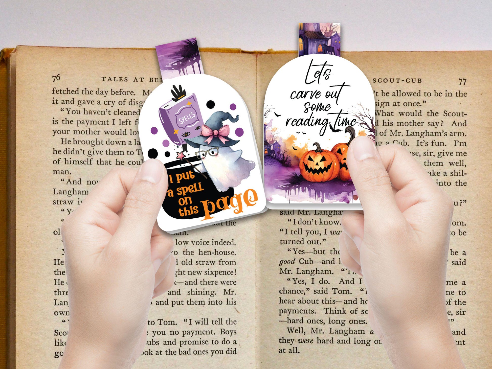 Halloween Ghost Printable Magnetic Bookmark,Halloween Book Club Holographic book lover,Spooky Ghost Planner Clip,Ghost Reading Book Bookmark